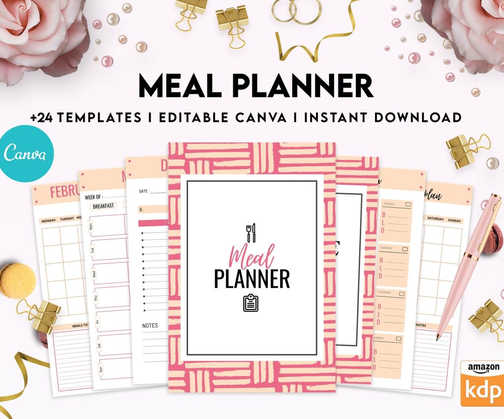 Meal planner, Daily weekly monthly Planner, Grocery List, Fridge Inventory, Canva Editable Templates, interior Grocery List