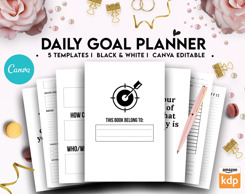 Goal planner Daily, 5 Canva Editable Interiors Templates for Journal ...