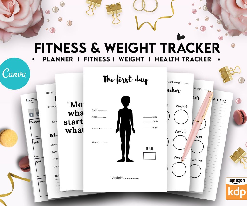 weight loss tracker template Canva Fitness and Weight Loss Tracker Journal 10 Editable Templates Planner for Journal, Canva editable interiors Bundle COMMERCIAL USE Canva editable
