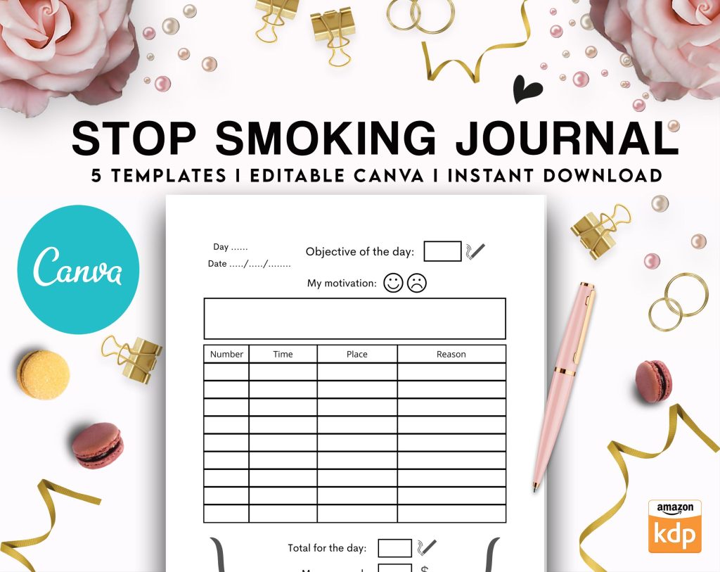 Stop Smoking Tracker Journal 5 Editable Canva Templates for Journal ...