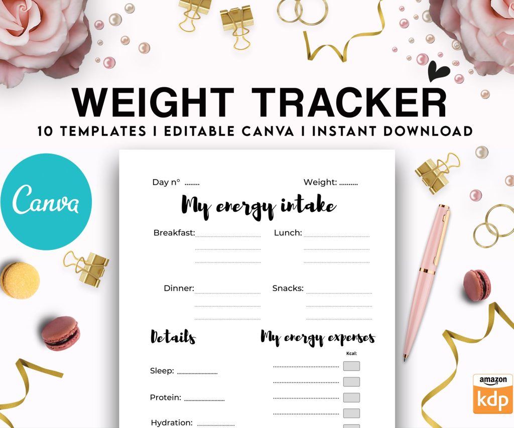Canva Fitness and Weight Loss Tracker Journal 10 Editable Templates Planner for Journal, Canva editable interiors Bundle COMMERCIAL USE Canva editable