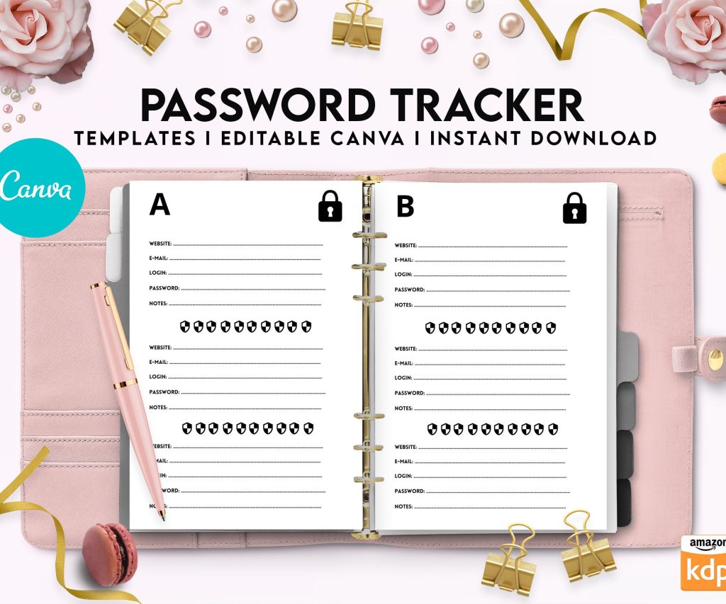 Canva editable Password Tracker book template Commercial Use, Canva interior Template Canva editable