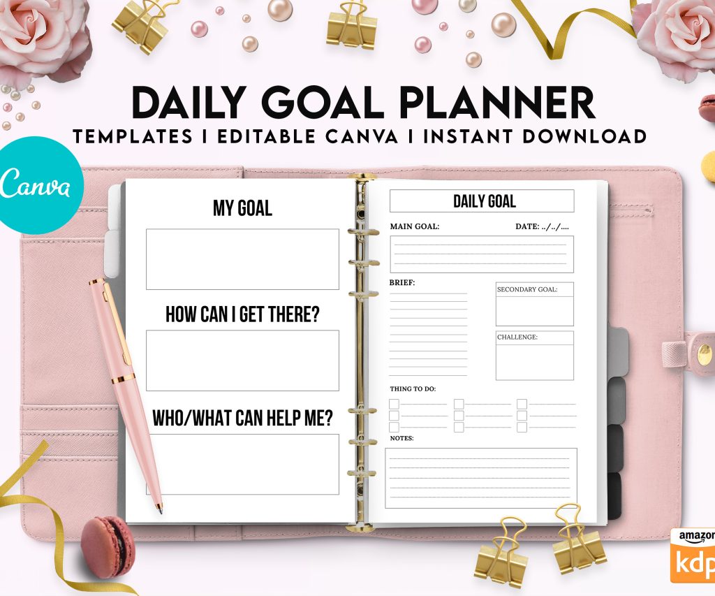 Canva Daily Goal Planner 5 Templates for Journal, Canva Planner editable interiors Bundle COMMERCIAL USE canva_kdp