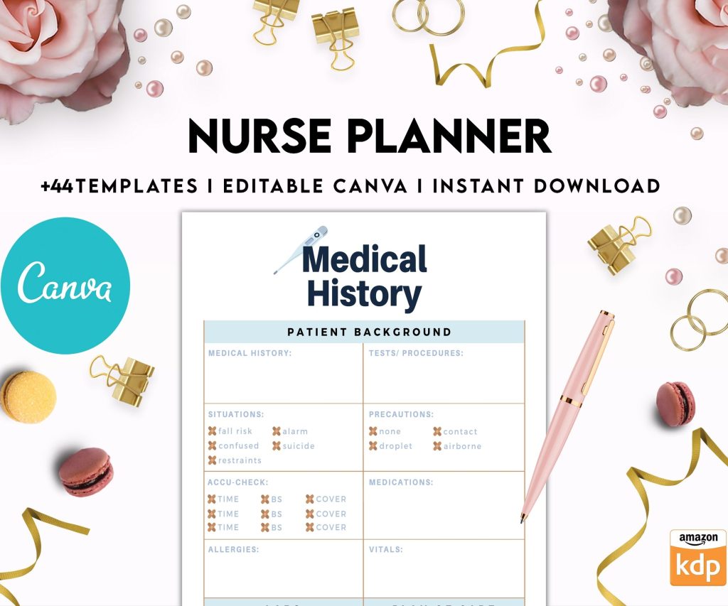 Nurse Planner, Nurse Practice journal, Nursing Student Planner, Nursing School Planner, Student Nurse, Medical Student Planner, Canva Editable Templates, interior kdp interior