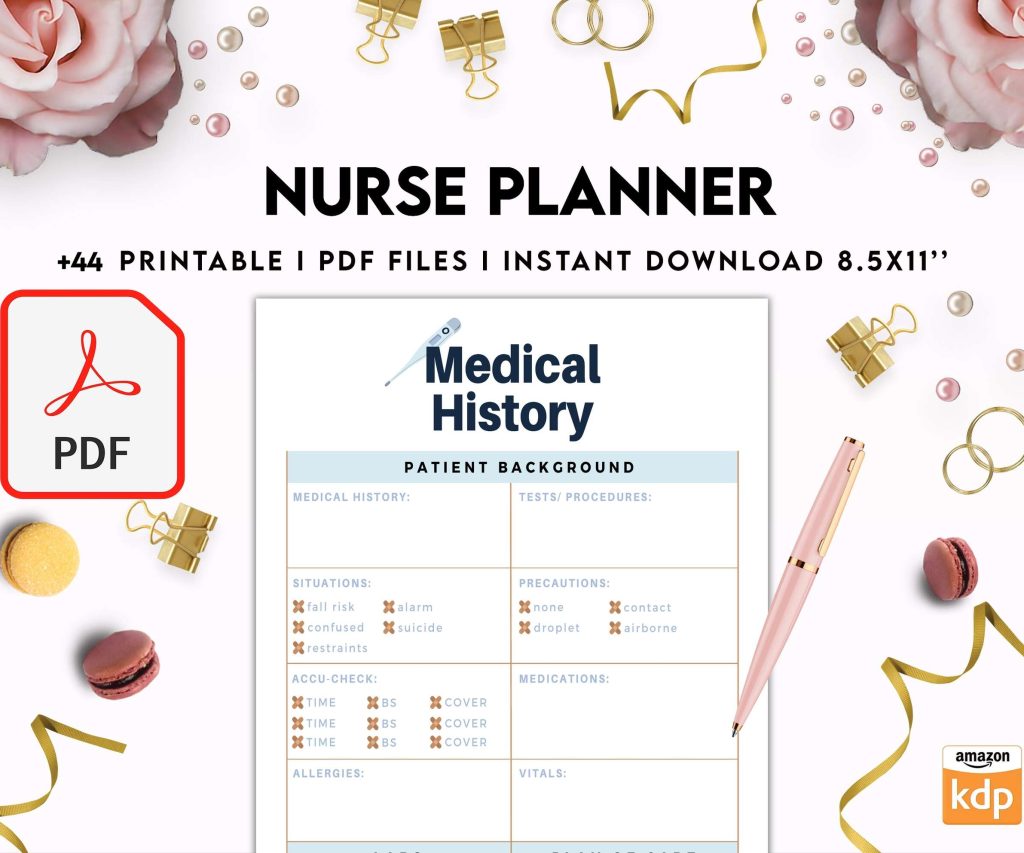 Nurse Planner, Nurse Practice journal, Nursing Student Planner, Nursing School Planner, Student Nurse, Medical Student Planner, PDF Printable, 8,5×11″ A4 size