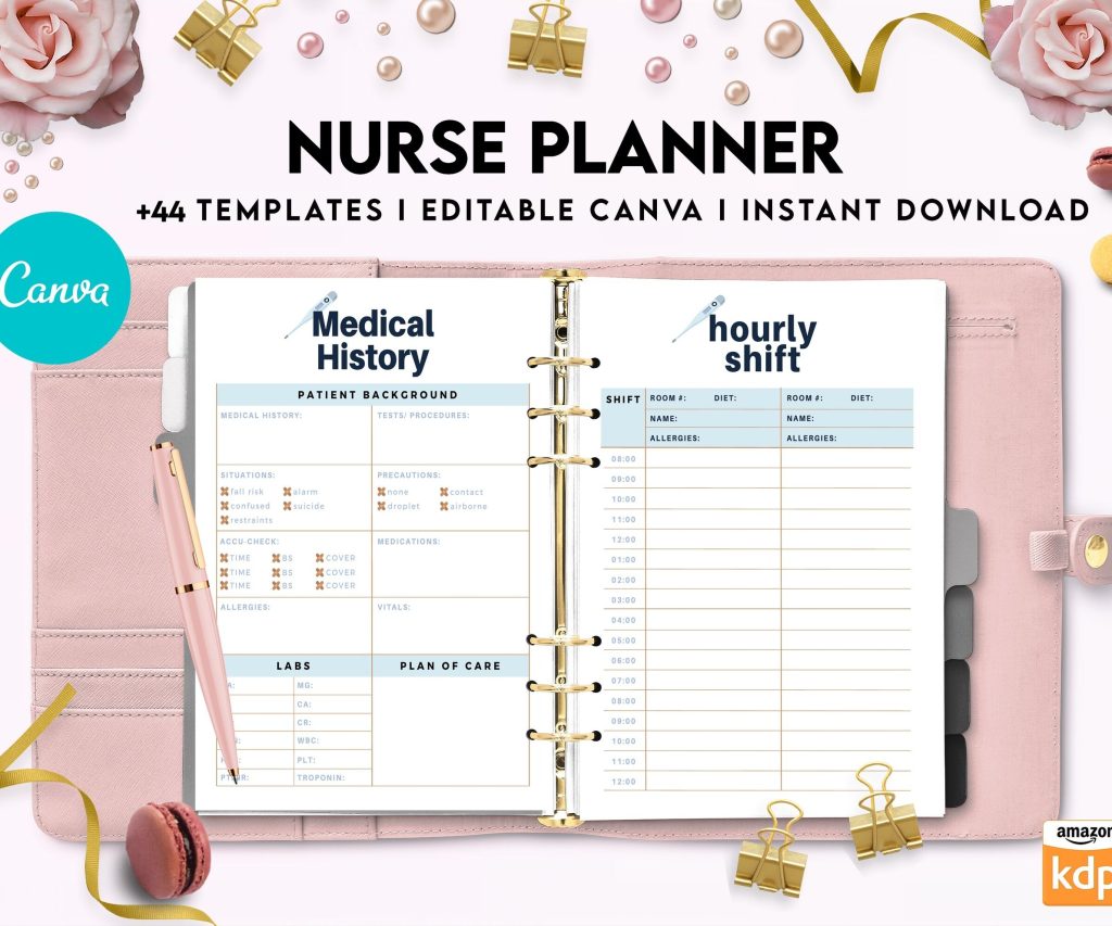 Nurse Planner, Nurse Practice journal, Nursing Student Planner, Nursing School Planner, Student Nurse, Medical Student Planner, Canva Editable Templates, interior kdp interior