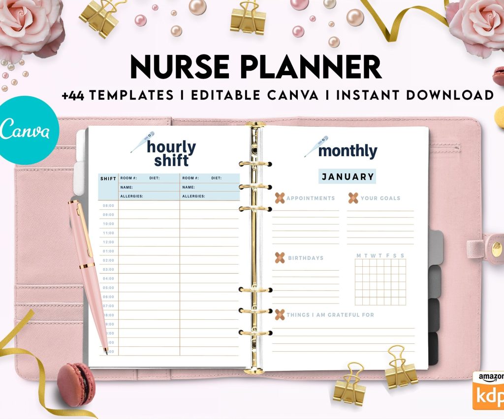 Nurse Planner, Nurse Practice journal, Nursing Student Planner, Nursing School Planner, Student Nurse, Medical Student Planner, Canva Editable Templates, interior kdp interior
