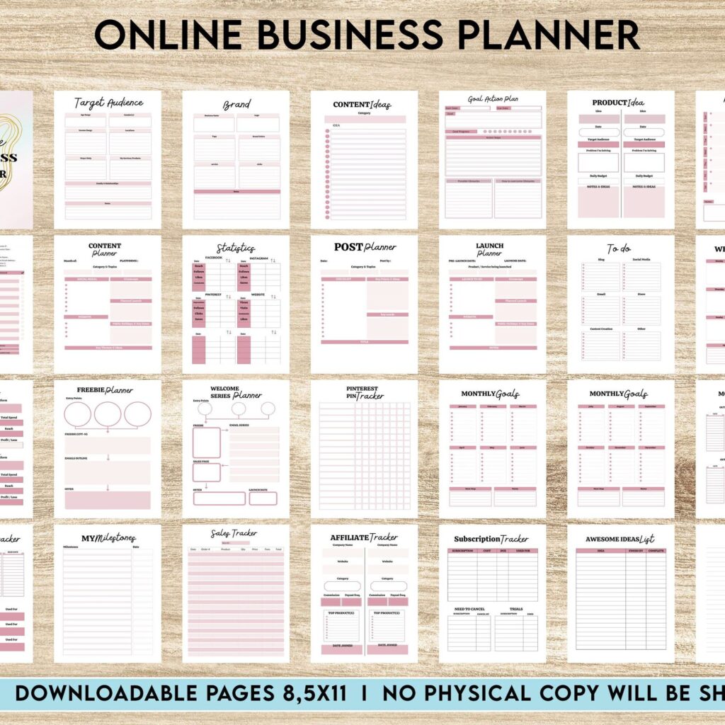 Small Business Planner Online Business Planner, Social media statistics, monthly goal, Product Idea, benchmark, Ads tracker, email planner, canva editable templates, 8,5×11″ A4 size business bundle