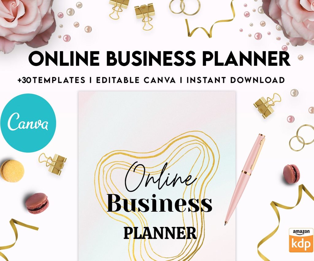 Online Business Planner, Social media statistics, monthly goal, Product Idea, benchmark, Ads tracker, email planner, canva editable templates, 8,5×11″ A4 size business bundle