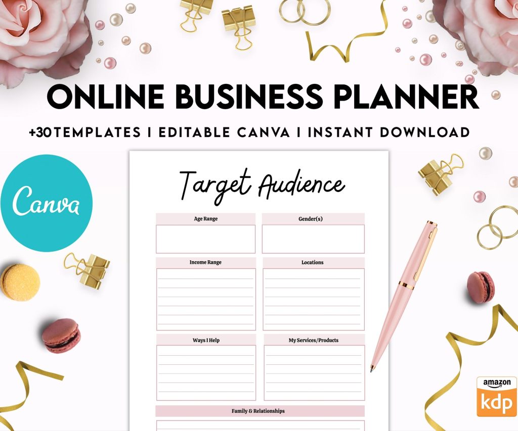 Online Business Planner, Social media statistics, monthly goal, Product Idea, benchmark, Ads tracker, email planner, canva editable templates, 8,5×11″ A4 size business bundle