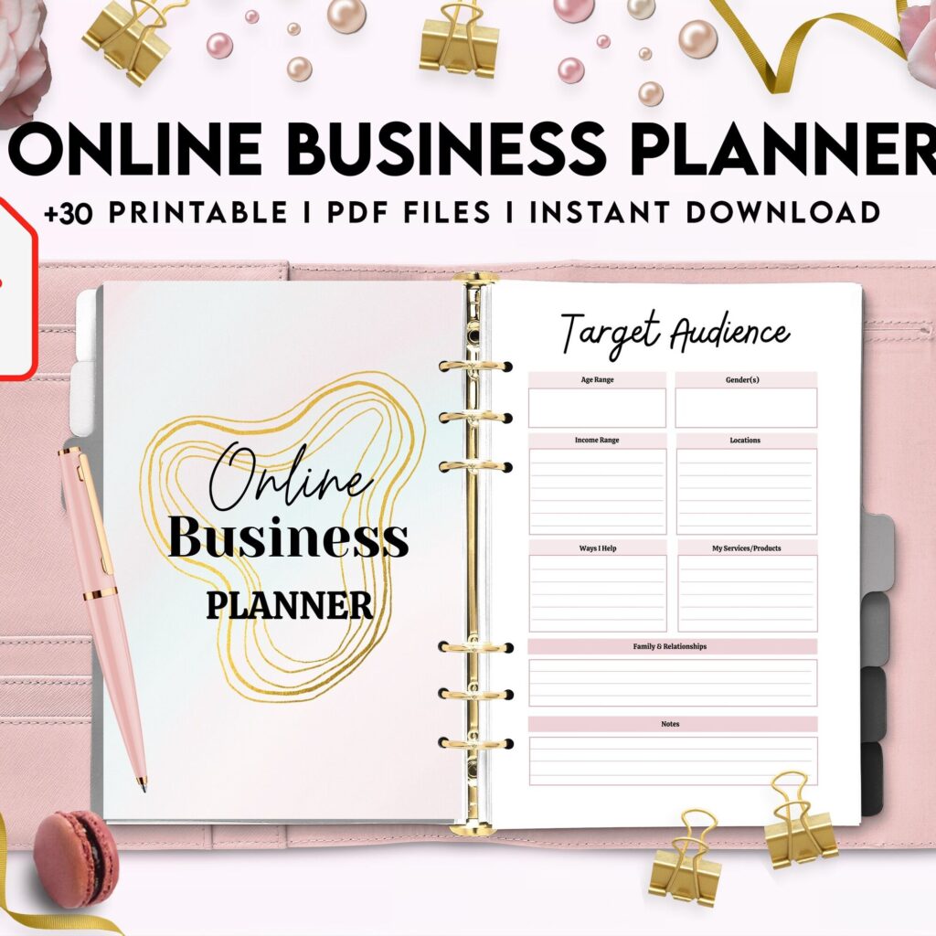 Online Business Planner, Social media statistics, monthly goal, Product Idea, benchmark, Ads tracker, email planner, Canva Editable Templates, interior business bundle