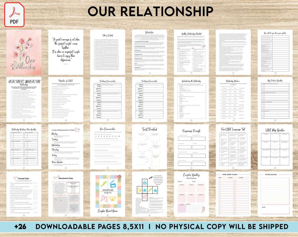 Couples Therapy Journal: Couples Counseling, Marriage, Engaged, Love, Breakup, Relationship, Newlywed, Fiance, Premarital, PDF Printable, 8,5×11″ A4 size