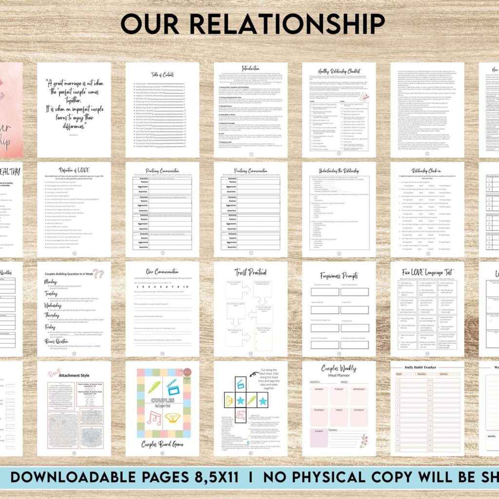Couples Therapy Journal: Couples Counseling, Marriage, Engaged, Love, Breakup, Relationship, Newlywed, Fiance, Premarital, PDF Printable, 8,5×11″ A4 size