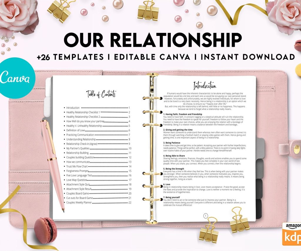 Couples Therapy Journal: Couples Counseling, Marriage, Engaged, Love, Breakup, Relationship, Newlywed, Fiance, Premarital, Canva Editable Templates, interior boyfriend