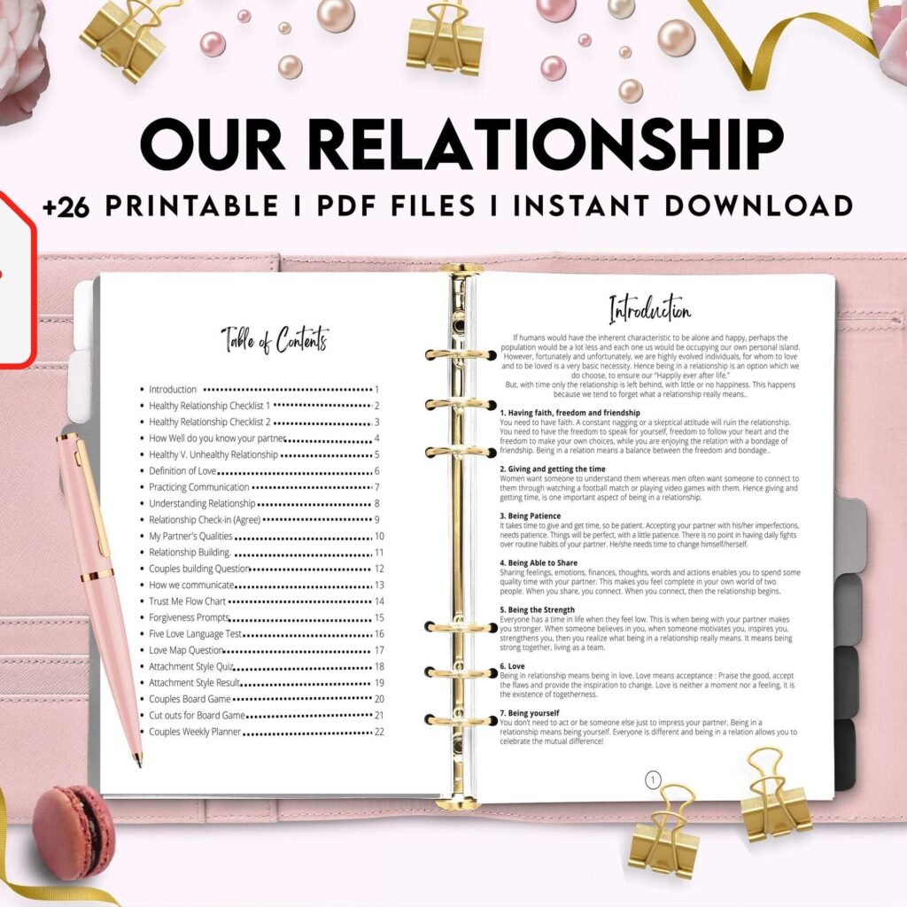 Couples Therapy Journal: Couples Counseling, Marriage, Engaged, Love, Breakup, Relationship, Newlywed, Fiance, Premarital, PDF Printable, 8,5×11″ A4 size
