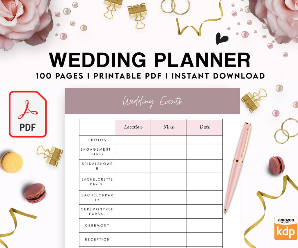 100 Pages Wedding Planner, 8×11 inch pages size Wedding Pages, Wedding Plan Bundle, Wedding Planning Book, PDF Printable, 8,5×11″ A4 size getting married