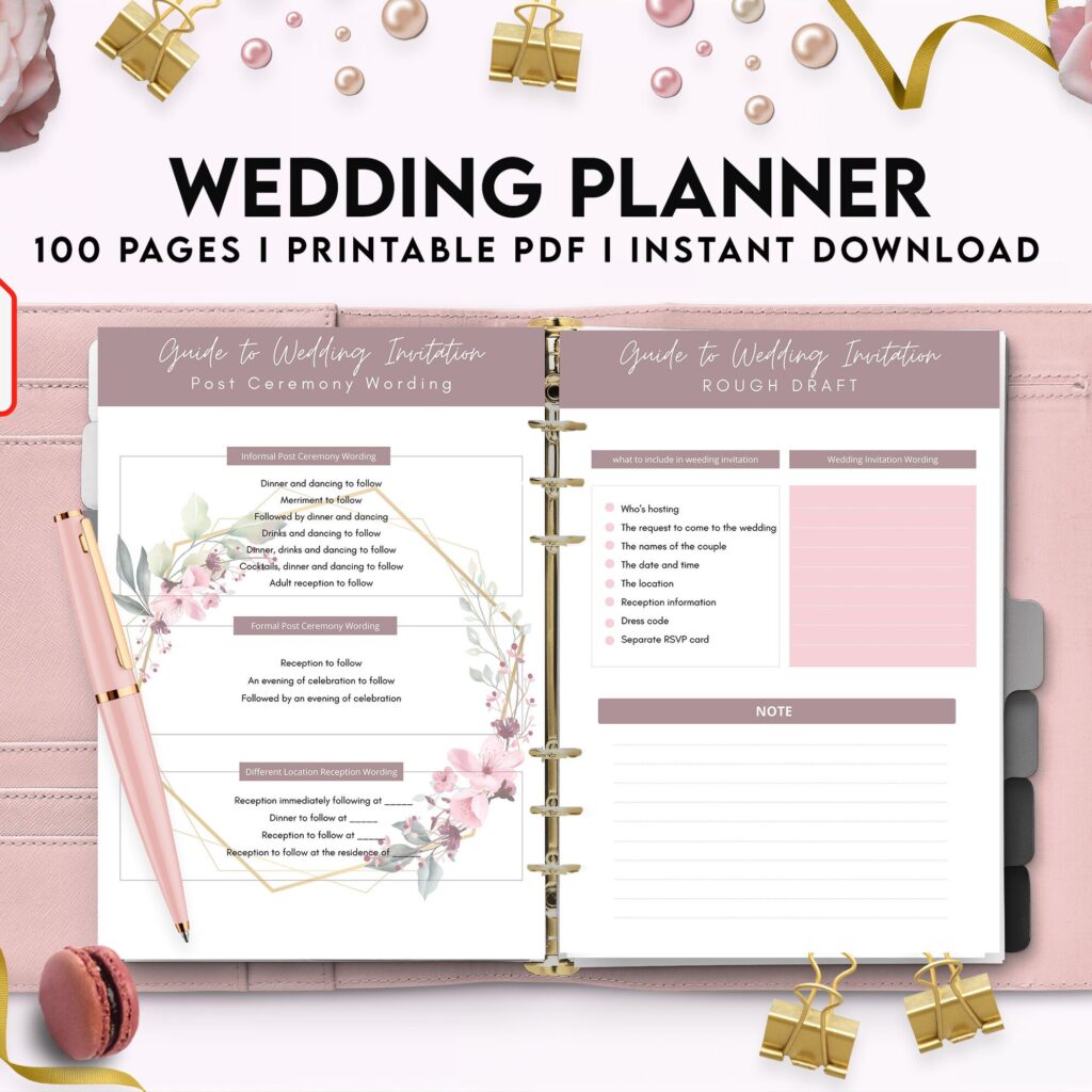 100 Pages Wedding Planner, 8×11 inch pages size Wedding Pages, Wedding Plan Bundle, Wedding Planning Book, PDF Printable, 8,5×11″ A4 size getting married