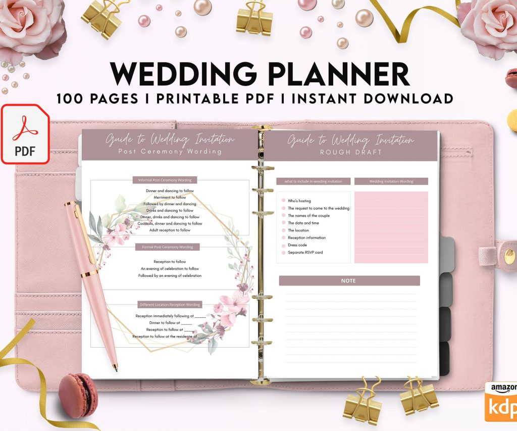 100 Pages Wedding Planner, 8×11 inch pages size Wedding Pages, Wedding Plan Bundle, Wedding Planning Book, PDF Printable, 8,5×11″ A4 size getting married