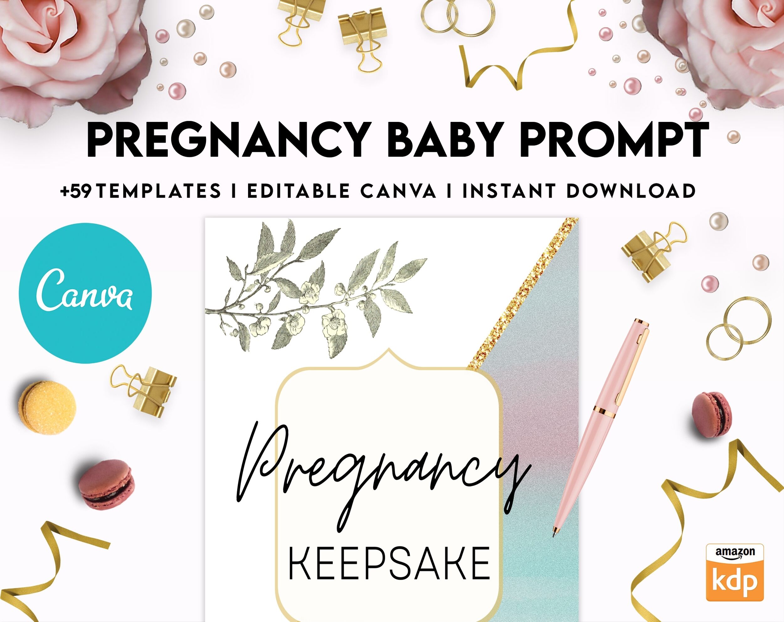 Babyand Pregnancy keepsake Promptly, baby gratitude, baby memories guided journal With Prompts, Canva Editable Templates, interior baby book