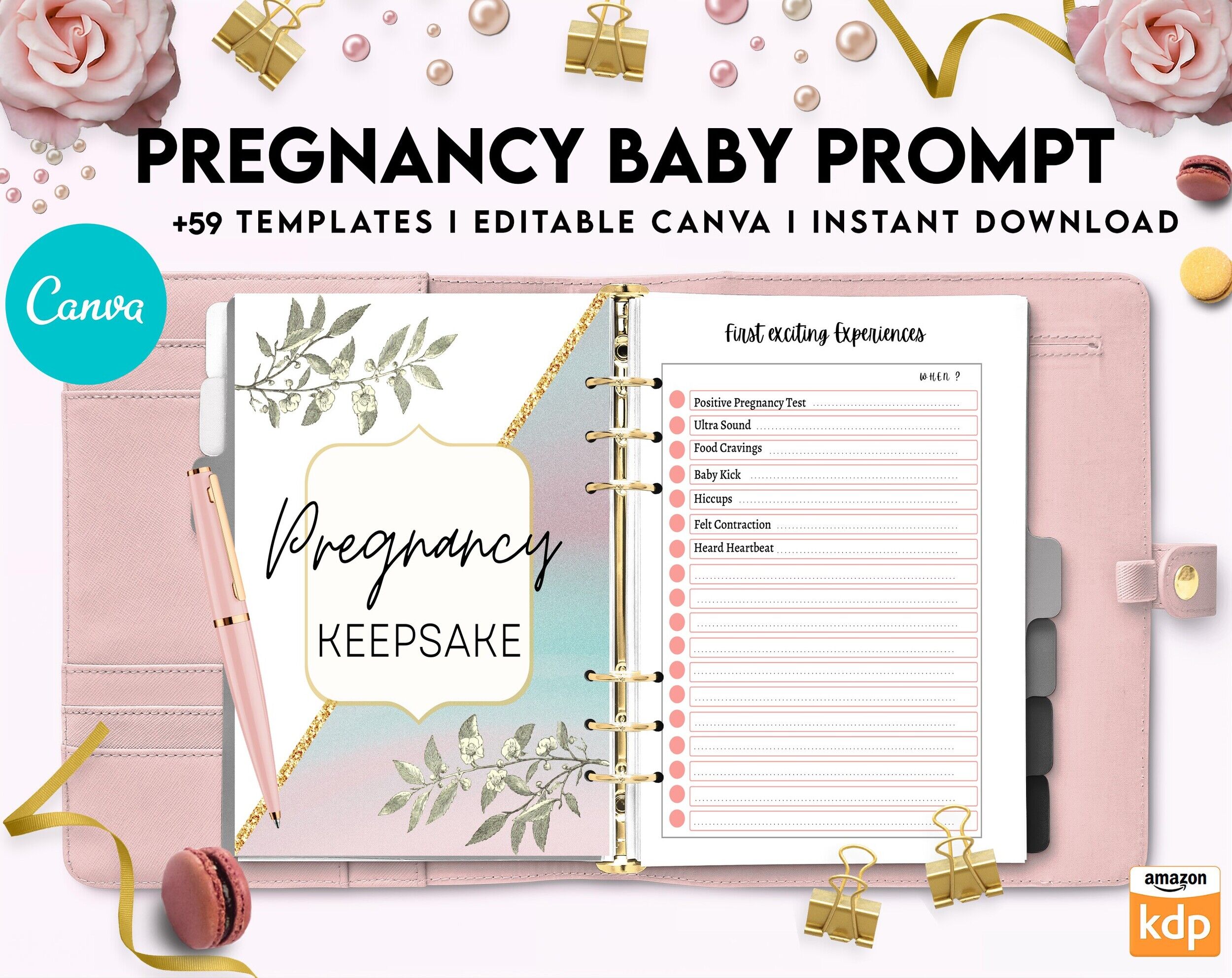 Babyand Pregnancy keepsake Promptly, baby gratitude, baby memories guided journal With Prompts, Canva Editable Templates, interior baby book