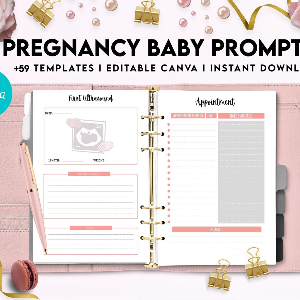 Babyand Pregnancy keepsake Promptly, baby gratitude, baby memories guided journal With Prompts, Canva Editable Templates, interior baby book