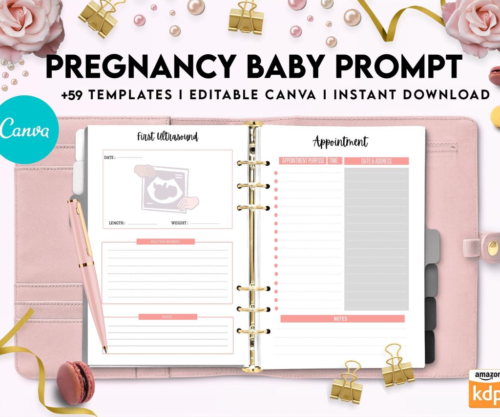 Babyand Pregnancy keepsake Promptly, baby gratitude, baby memories guided journal With Prompts, Canva Editable Templates, interior baby book