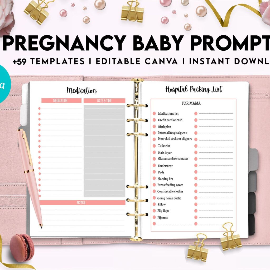 Babyand Pregnancy keepsake Promptly, baby gratitude, baby memories guided journal With Prompts, Canva Editable Templates, interior baby book