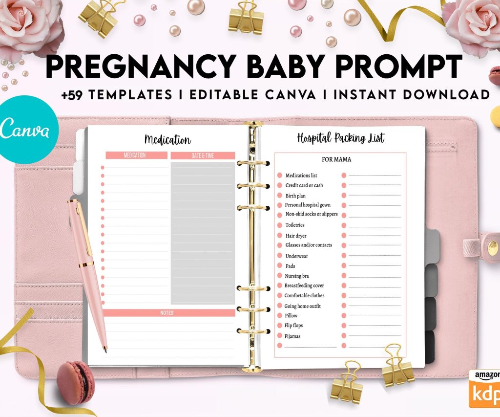 Babyand Pregnancy keepsake Promptly, baby gratitude, baby memories guided journal With Prompts, Canva Editable Templates, interior baby book