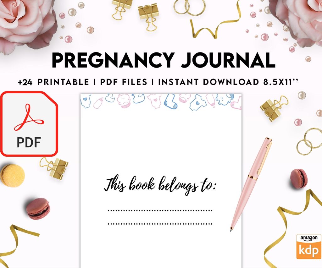 Pregnancy journal, Pregnancy keepsake, Pregnancy Planner, hospital packing list, birth plan, baby shower, health monitoring, PDF Printable, 8,5×11″ A4 size 9 month journal