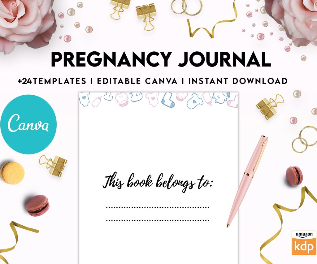 Pregnancy journal, Pregnancy keepsake, Pregnancy Planner, hospital packing list, birth plan, baby shower, health monitoring, Canva Editable Templates, interior 9 month journal