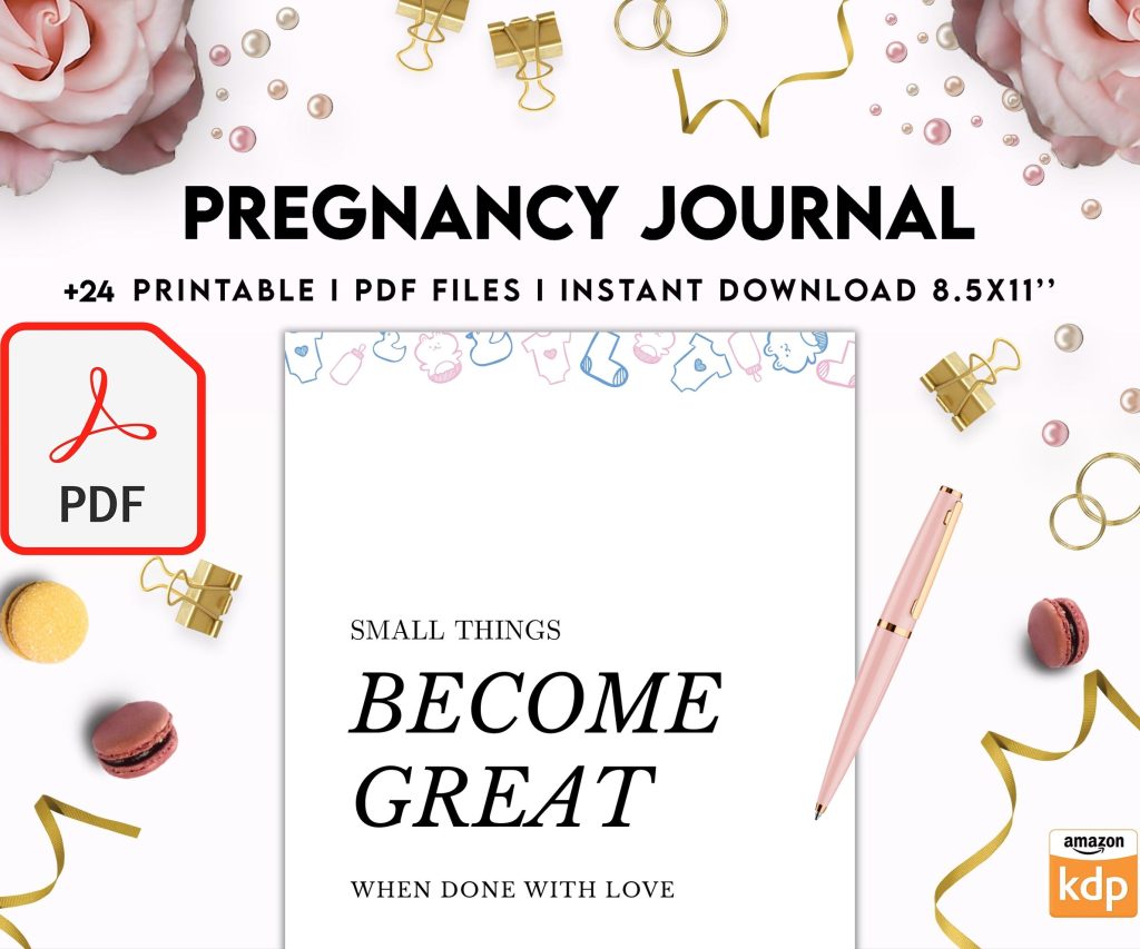 Pregnancy journal, Pregnancy keepsake, Pregnancy Planner, hospital packing list, birth plan, baby shower, health monitoring, PDF Printable, 8,5×11″ A4 size 9 month journal