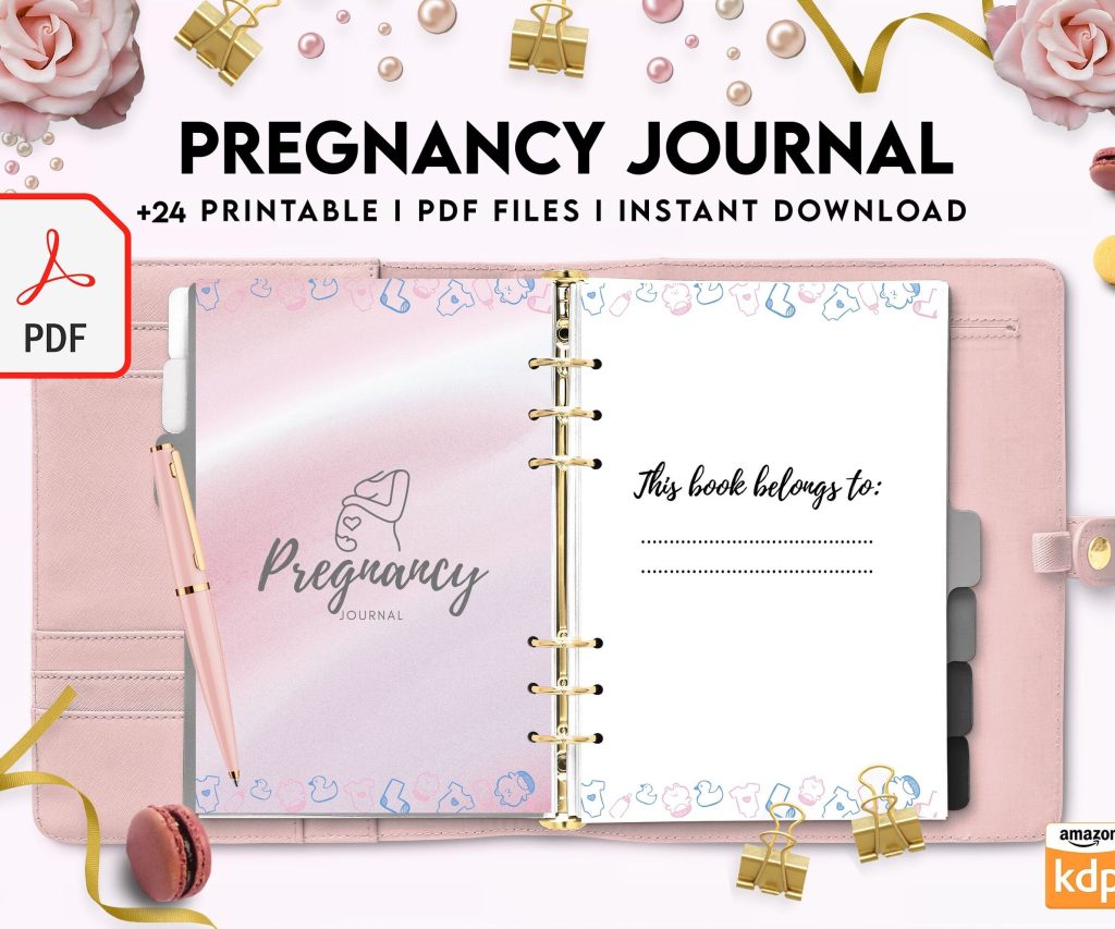 Pregnancy journal, Pregnancy keepsake, Pregnancy Planner, hospital packing list, birth plan, baby shower, health monitoring, PDF Printable, 8,5×11″ A4 size 9 month journal