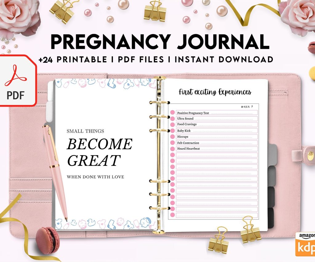 Pregnancy journal, Pregnancy keepsake, Pregnancy Planner, hospital packing list, birth plan, baby shower, health monitoring, PDF Printable, 8,5×11″ A4 size 9 month journal