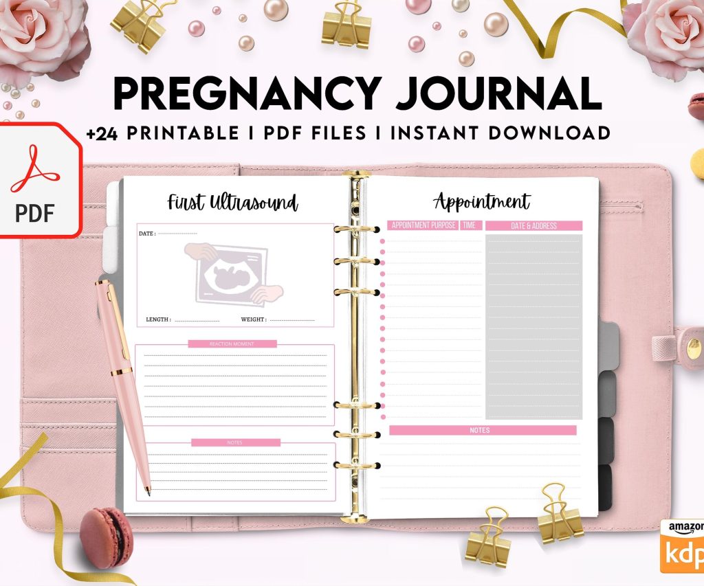 Pregnancy journal, Pregnancy keepsake, Pregnancy Planner, hospital packing list, birth plan, baby shower, health monitoring, PDF Printable, 8,5×11″ A4 size 9 month journal