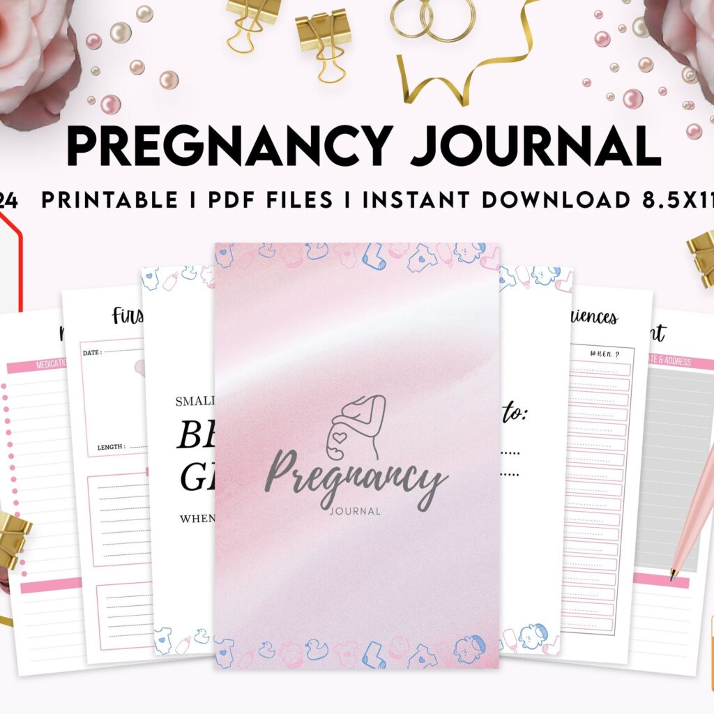 Pregnancy journal, Pregnancy keepsake, Pregnancy Planner, hospital packing list, birth plan, baby shower, health monitoring, PDF Printable, 8,5×11″ A4 size 9 month journal