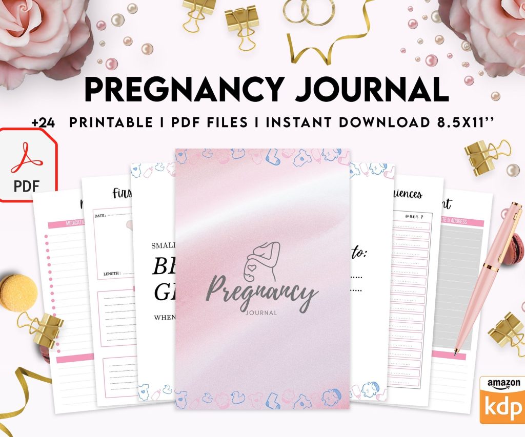 Pregnancy journal, Pregnancy keepsake, Pregnancy Planner, hospital packing list, birth plan, baby shower, health monitoring, PDF Printable, 8,5×11″ A4 size 9 month journal