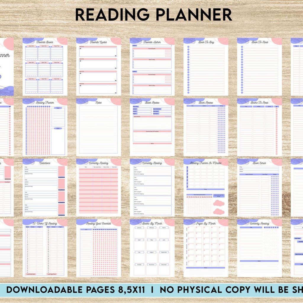Reading Planner Editable Templates | Reading Journal Tracker | Book Review Reading Tracker | Reading Planner, Read Plan Pages, Canva Editable Templates, interior Book journal