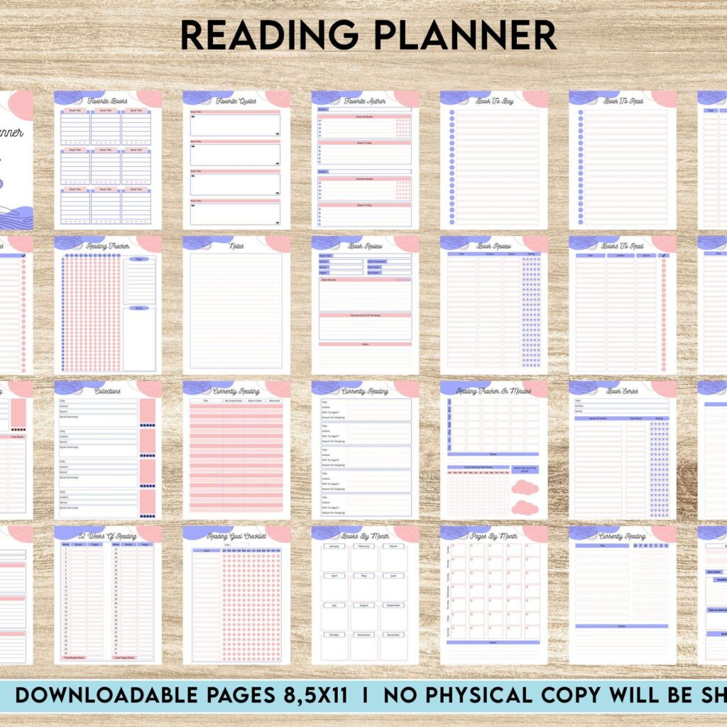 book planner template Reading Planner 8×11 inch pages size | Reading Journal Tracker | Book Review Reading Tracker | Reading Planner, Read Plan Pages, PDF Printable, 8,5×11″ A4 size Book journal