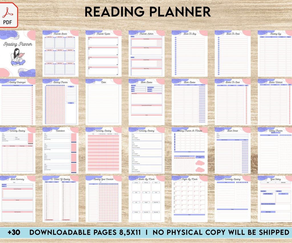 book planner template Reading Planner 8×11 inch pages size | Reading Journal Tracker | Book Review Reading Tracker | Reading Planner, Read Plan Pages, PDF Printable, 8,5×11″ A4 size Book journal