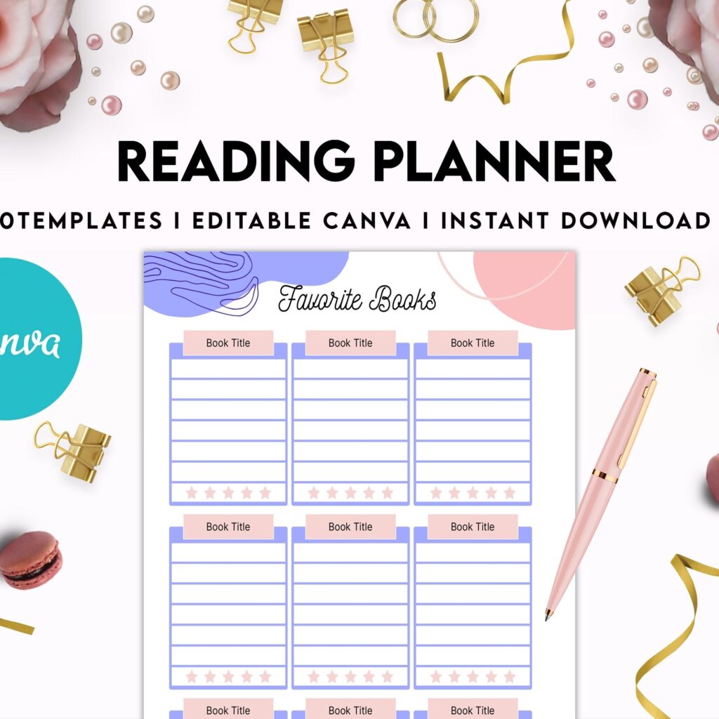 Reading Planner Editable Templates | Reading Journal Tracker | Book Review Reading Tracker | Reading Planner, Read Plan Pages, Canva Editable Templates, interior Book journal