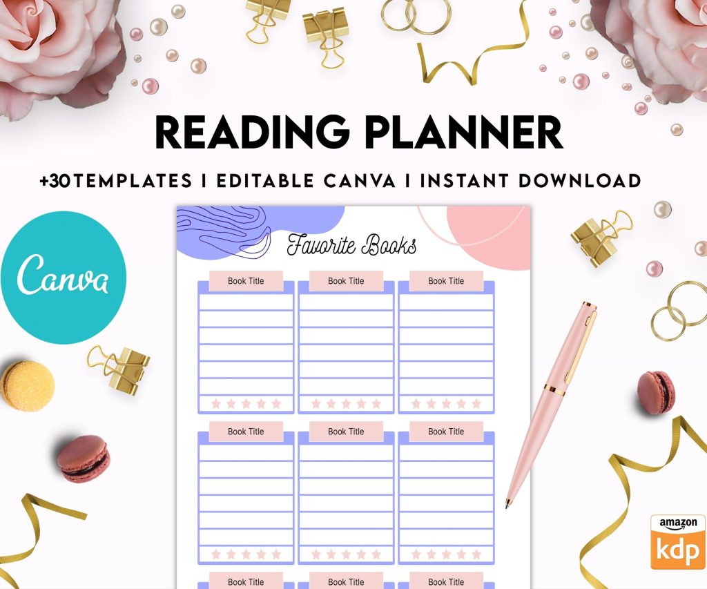 Reading Planner Editable Templates | Reading Journal Tracker | Book Review Reading Tracker | Reading Planner, Read Plan Pages, Canva Editable Templates, interior Book journal