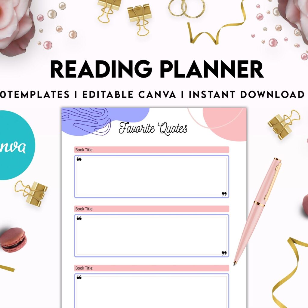 Reading Planner Editable Templates | Reading Journal Tracker | Book Review Reading Tracker | Reading Planner, Read Plan Pages, Canva Editable Templates, interior Book journal