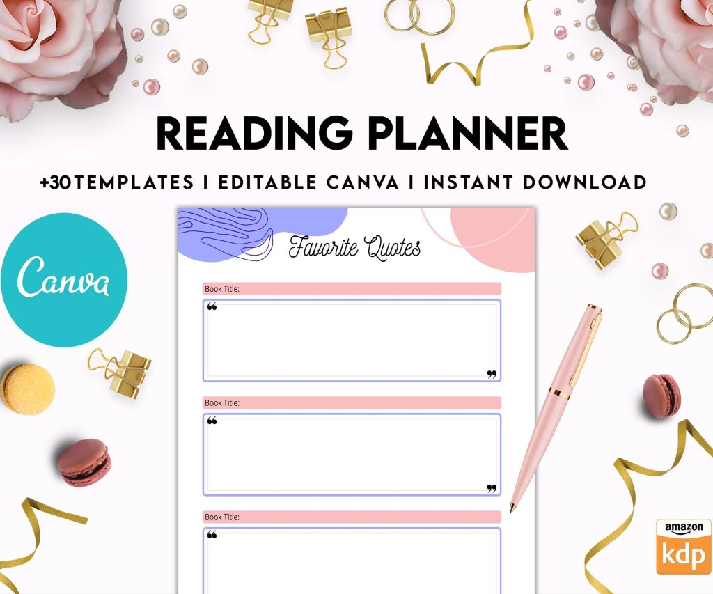 Reading Planner Editable Templates | Reading Journal Tracker | Book Review Reading Tracker | Reading Planner, Read Plan Pages, Canva Editable Templates, interior Book journal