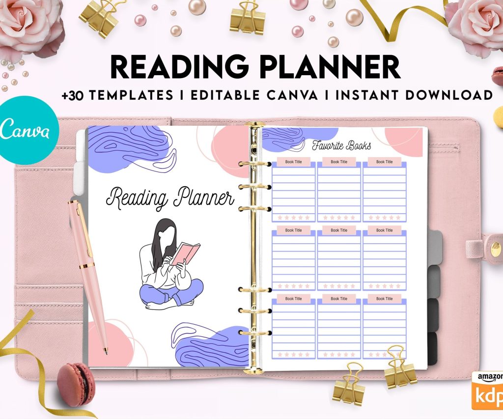 Reading Planner Editable Templates | Reading Journal Tracker | Book Review Reading Tracker | Reading Planner, Read Plan Pages, Canva Editable Templates, interior Book journal