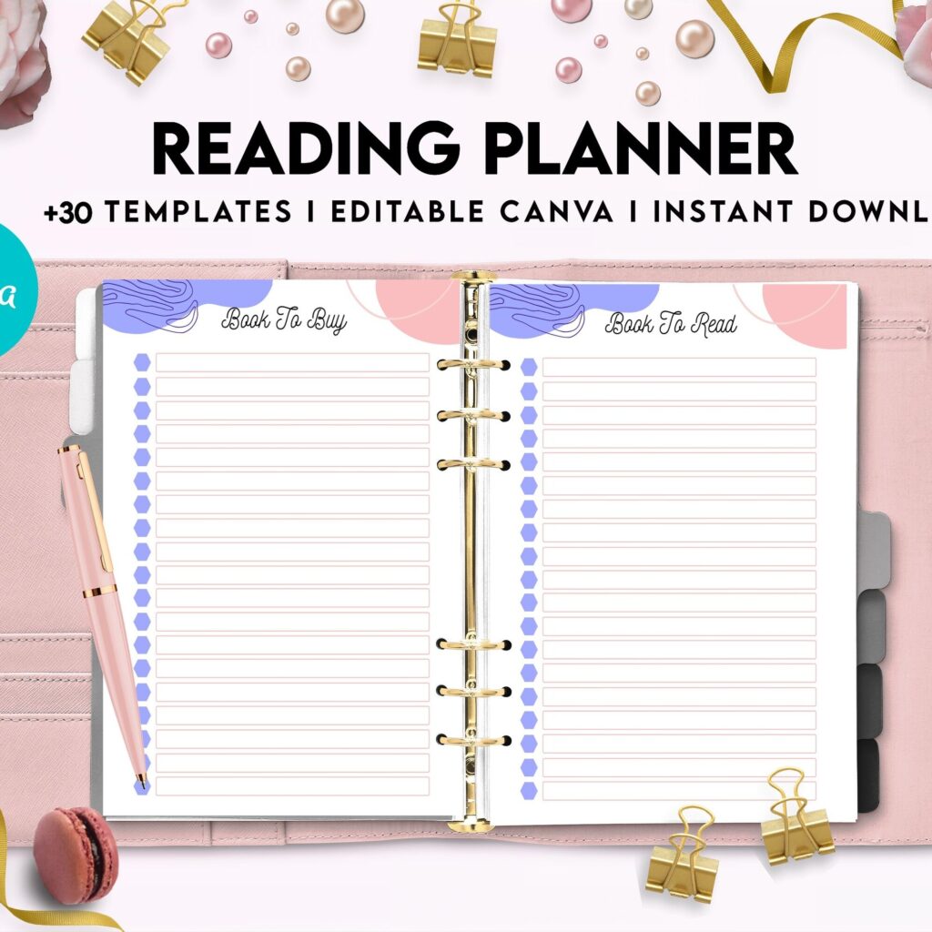 Reading Planner Editable Templates | Reading Journal Tracker | Book Review Reading Tracker | Reading Planner, Read Plan Pages, Canva Editable Templates, interior Book journal