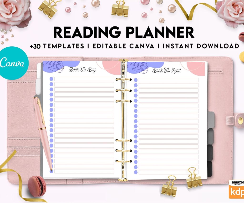 Reading Planner Editable Templates | Reading Journal Tracker | Book Review Reading Tracker | Reading Planner, Read Plan Pages, Canva Editable Templates, interior Book journal