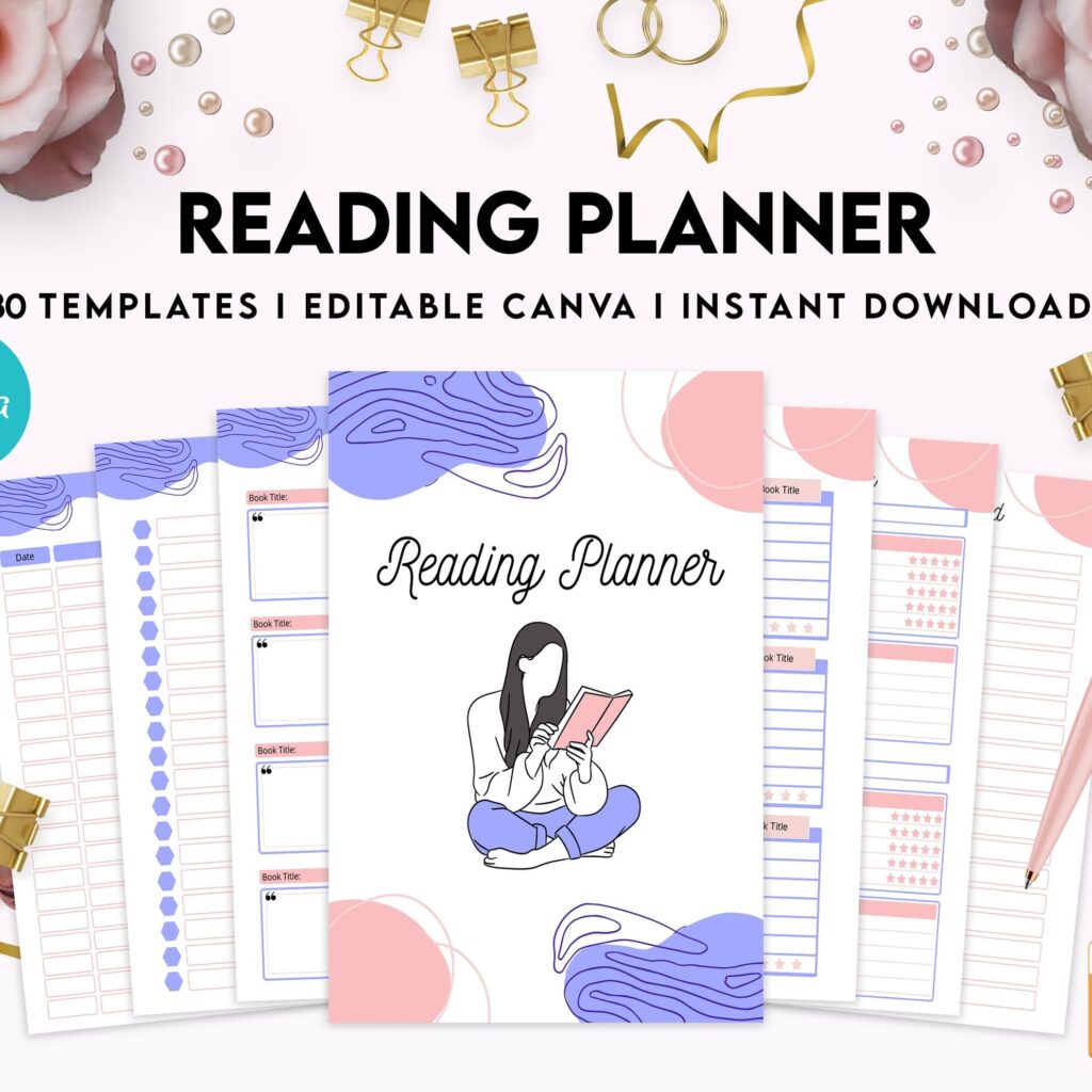 Reading Planner Editable Templates | Reading Journal Tracker | Book Review Reading Tracker | Reading Planner, Read Plan Pages, Canva Editable Templates, interior Book journal