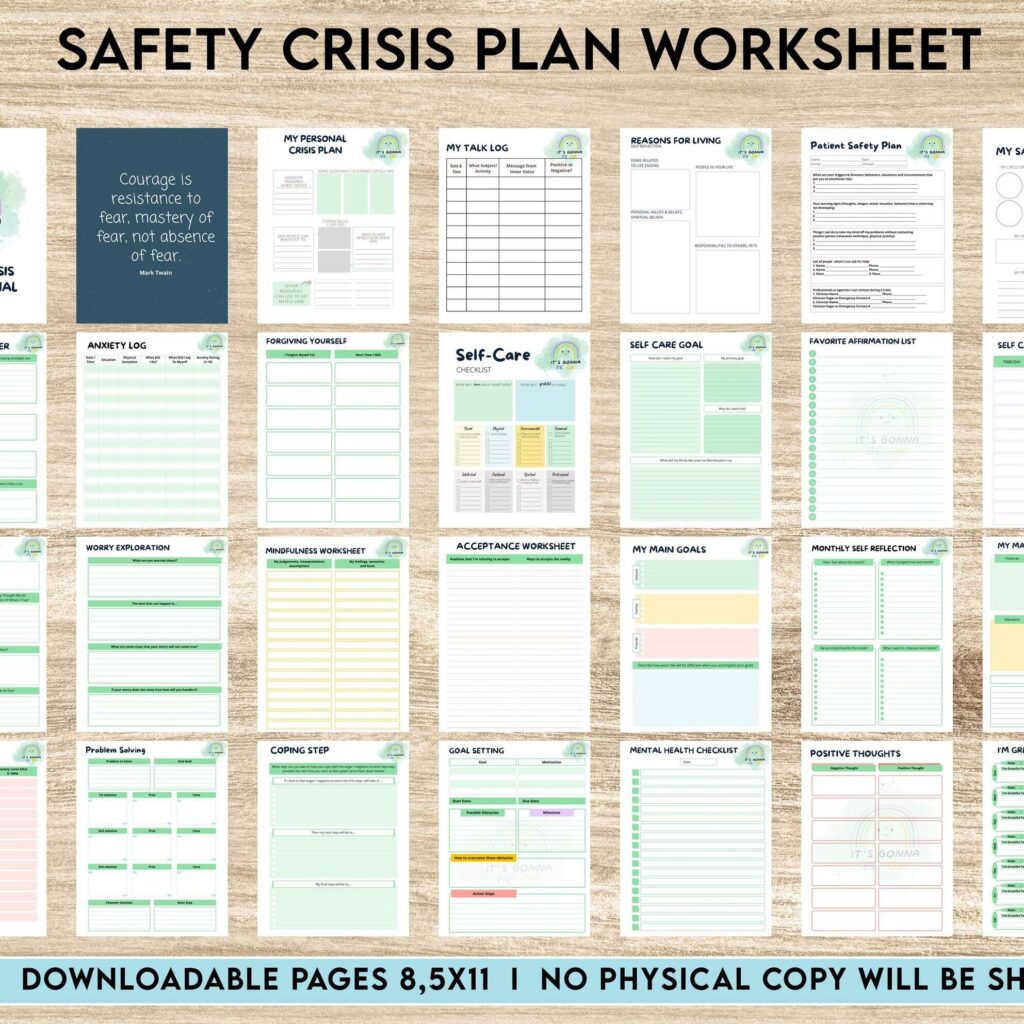 Crisis Safety Plan Worksheet Safety Crisis Plan journal, Safety plan Worksheet, Therapy Aid, School Counselor, Psychology Tools, Self Help Mental Health, PDF Printable, 8,5×11″ A4 size