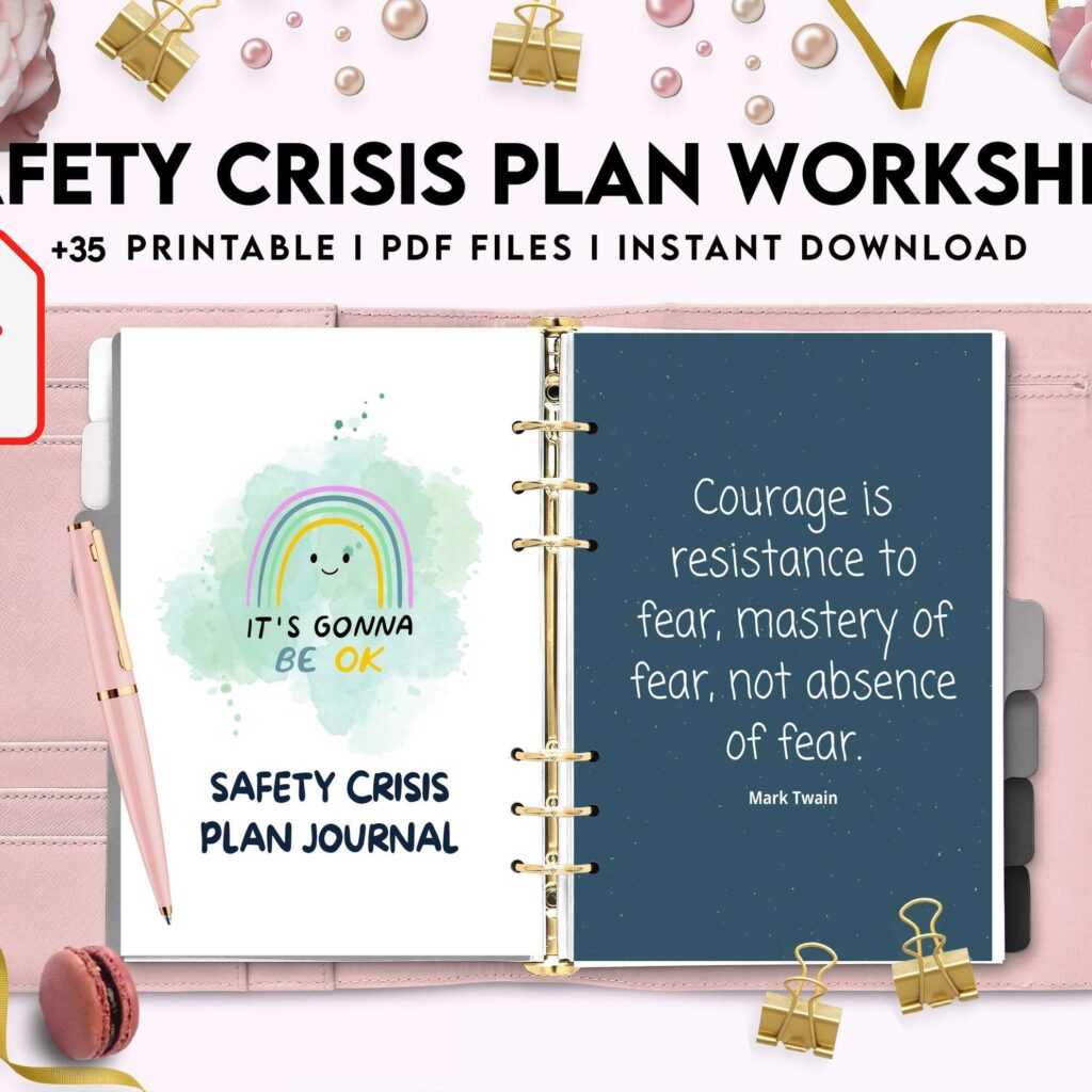 Safety Crisis Plan journal, Safety plan Worksheet, Therapy Aid, School Counselor, Psychology Tools, Self Help Mental Health, PDF Printable, 8,5×11″ A4 size