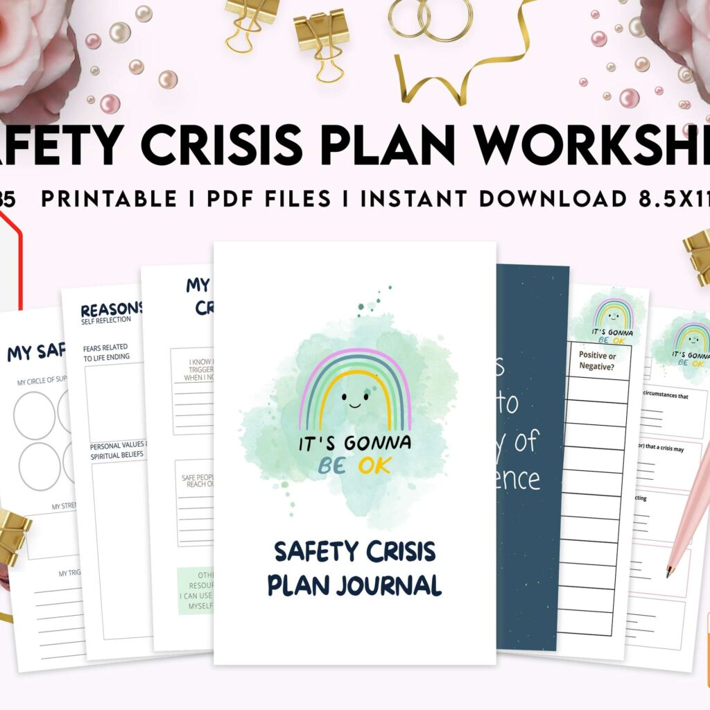 Safety Crisis Plan journal, Safety plan Worksheet, Therapy Aid, School Counselor, Psychology Tools, Self Help Mental Health, PDF Printable, 8,5×11″ A4 size